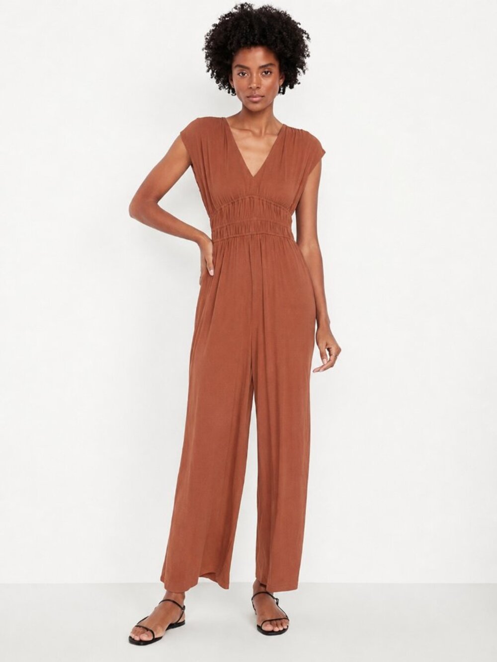 Old Navy Rust Waist-Defined Shirred Jumpsuit Size L